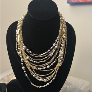 Elegant KRAMER Gold and White Layered Necklace